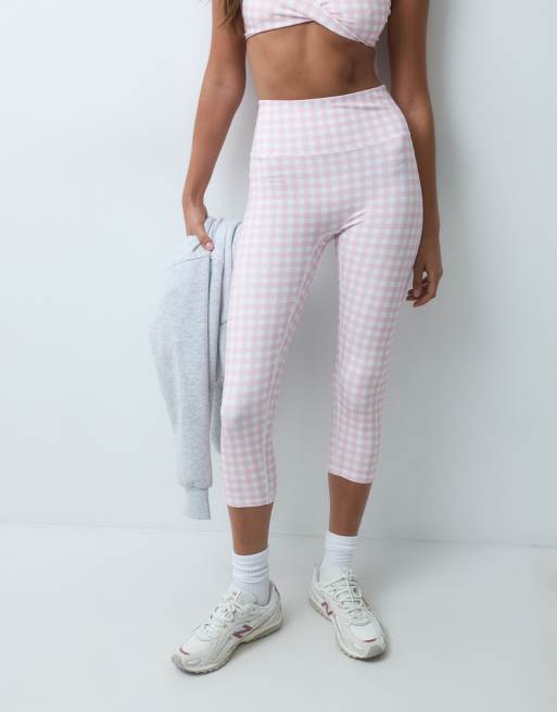 4505 active yogaleggings med hög midja och caprilängd i ginghammönster, 2 av 5