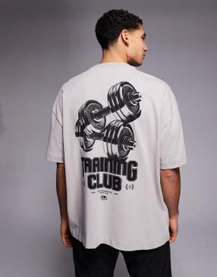 4505 Back Print Oversized Heavyweight Cotton T-shirt With Quick Dry Finish In Neutral