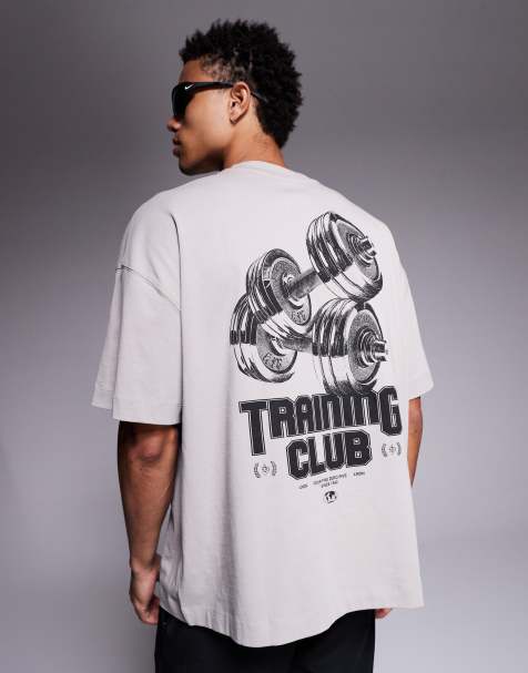 4505 back print oversized heavyweight cotton t-shirt with quick dry finish in stone gray - view 1