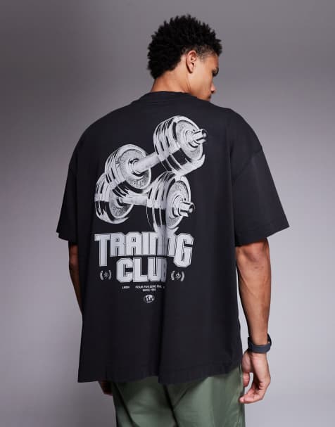 4505 back print oversized heavyweight cotton t-shirt with quick dry finish in washed black - view 1