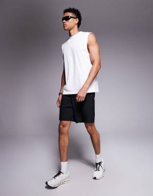 4505 Back Print Oversized Heavyweight Cotton Training Tank Top With Quick Dry Finish In White
