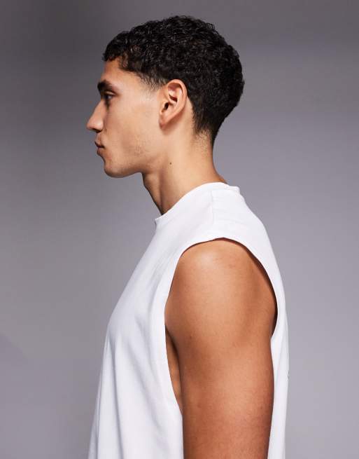 4505 back print oversized heavyweight cotton training tank with quick dry finish in white, 4 of 5