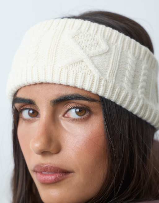 4505 bandeau de ski en maille torsadée couleur crème, 2 de 5