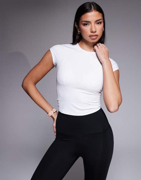 4505 – Biały przylegający T-shirt sportowy z rękawami za ramiona - view 1