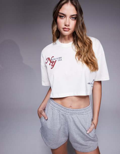 4505 – Biały szybkoschnący T-shirt z bawełny o krótkim fasonie z nadrukiem na plecach - view 1
