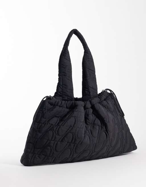 4505 - Bolso tote negro guateado con logo y cordón ajustable de tejido liso, 4 de 4