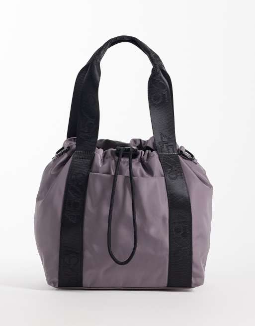 4505 - Borsa a secchiello grigio tempesta regolabile con coulisse e tasca esterna, 2 di 4