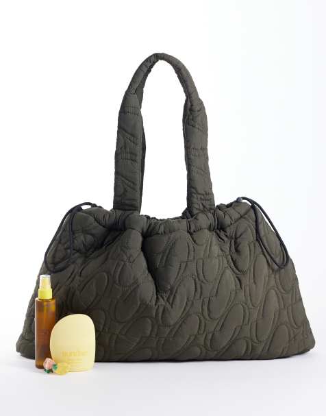 4505 - Borsa shopping trapuntata color caffè con fermacorda regolabile e logo - view 1