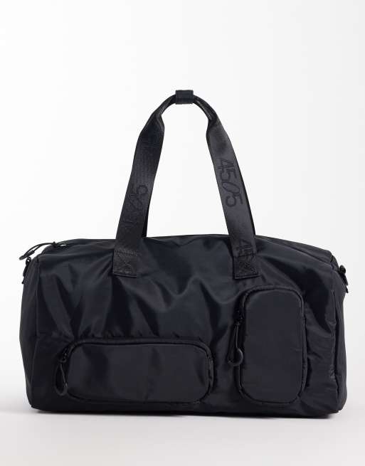 4505 - Borsone da palestra nero con tasche pratiche, 2 di 4
