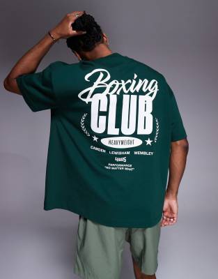 4505 Boxing back print oversized heavyweight cotton t-shirt with quick dry finish in pine green