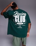 [ASOS] 4505 Boxing back print oversized heavyweight cotton t-shirt with quick dry finish in pine green S Pine Green
