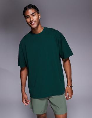 4505 Boxing back print oversized heavyweight cotton t-shirt with quick dry finish in pine green