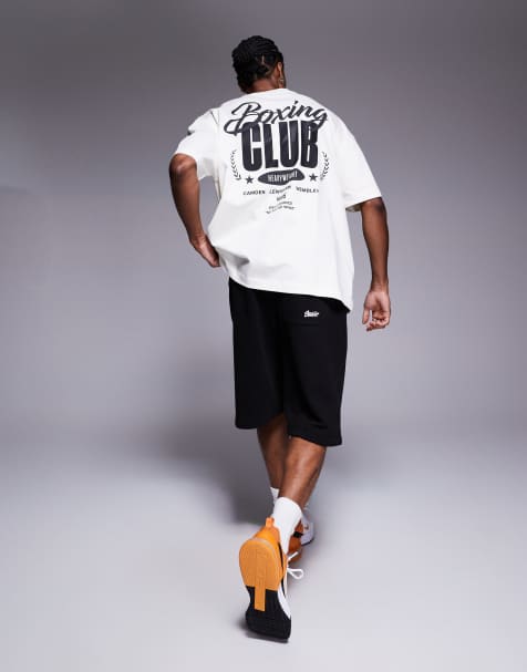 4505 Boxing back print oversized heavyweight cotton t-shirt with quick dry finish in vintage white - view 1