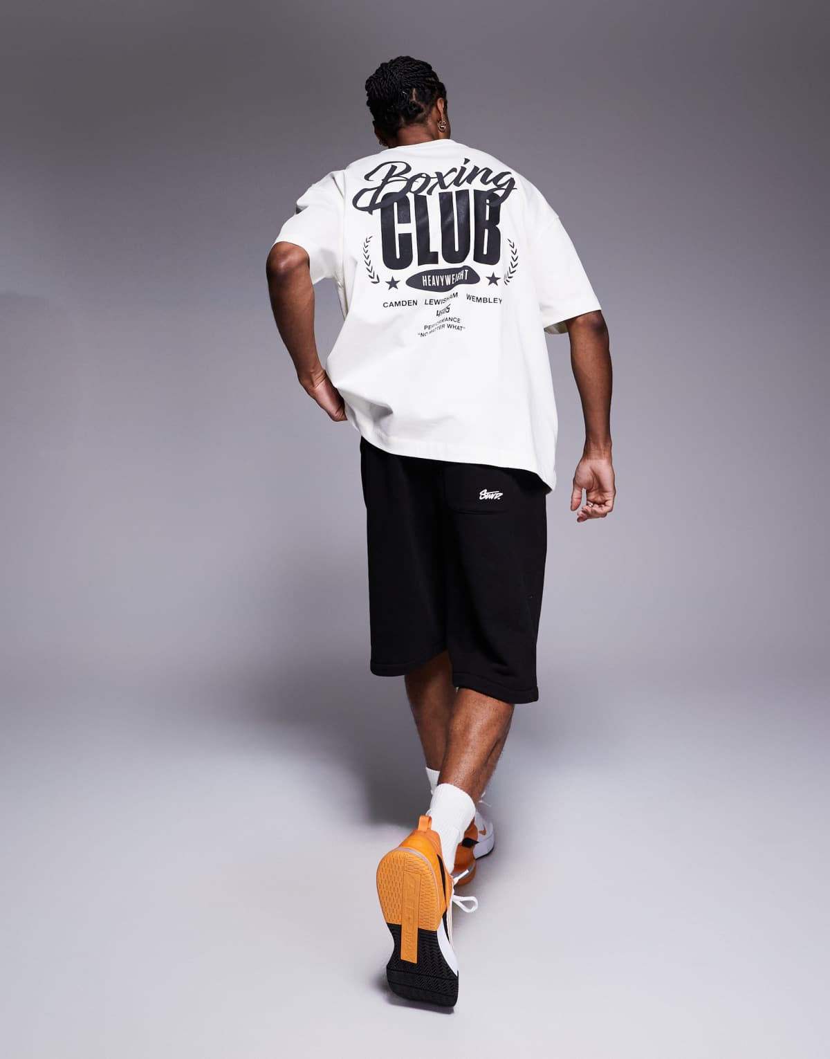 4505 Boxing back print oversized heavyweight cotton t-shirt with quick dry finish in vintage white
