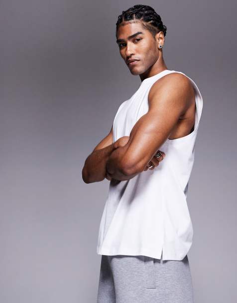4505 Boxing back print oversized heavyweight cotton tank with quick dry finish in white - view 1