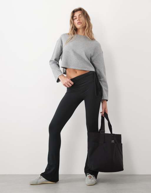 4505 boxy crop long sleeve top in waffle fabric in gray heather, 2 of 4