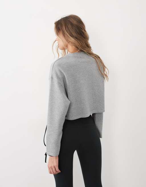 4505 boxy crop long sleeve top in waffle fabric in grey marl, 4 of 4