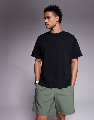 4505 Boxy Cropped Heavyweight Cotton Training T-shirt With Quick Dry Finish In Black