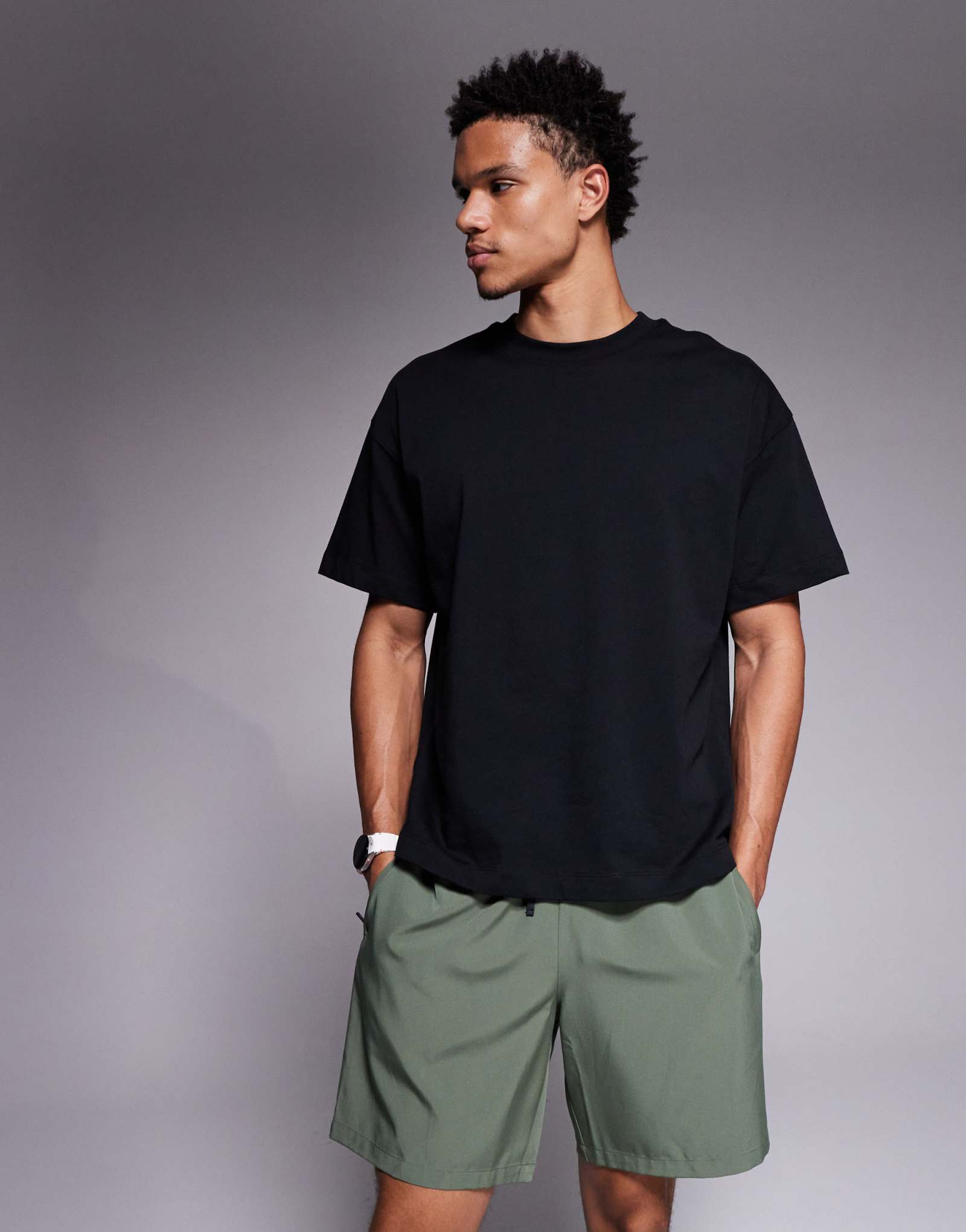 4505 облегающая укороченная тренировочная футболка из тяжелого хлопка с быстрым высыханием черного цвета