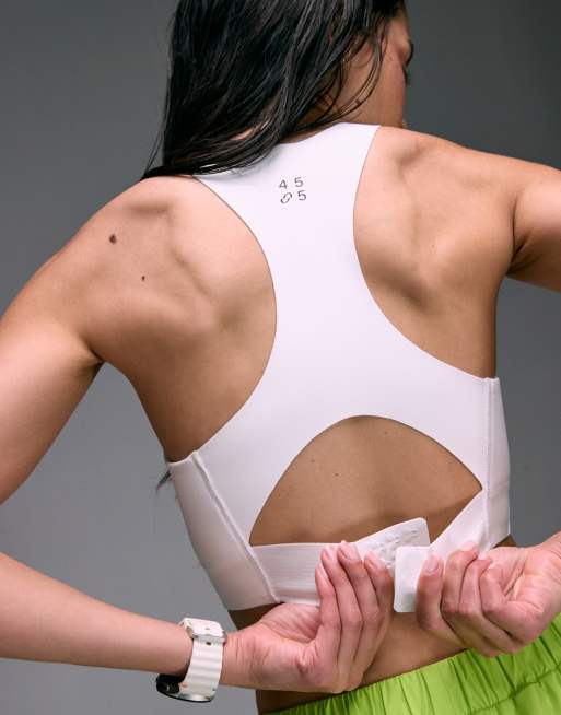 4505 - Brassière de course premium pour activités intenses à fermeture éclair sur le devant, bretelles réglables et détails réfléchissants - Blanc, 3 de 4
