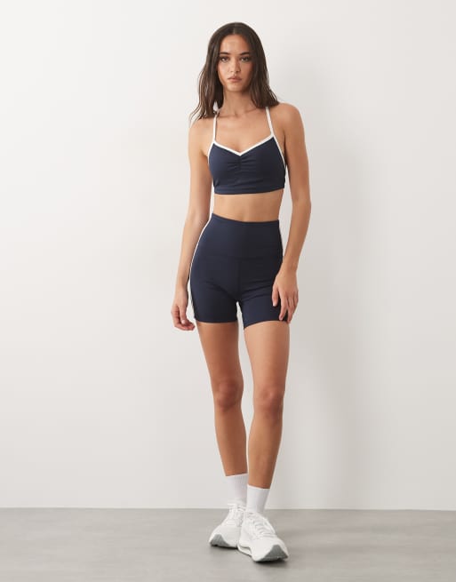4505 - Brassière de sport froncée devant avec liseré contrastant - Bleu marine profond, 2 de 4