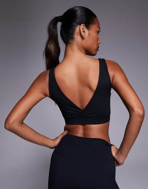 4505 - Brassière de sport maintien intermédiaire en tissu doux avec dos croisé - Noir, 2 de 4