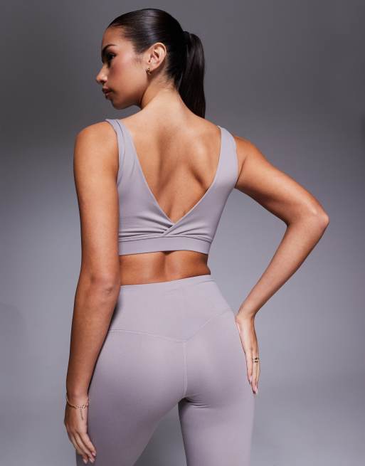 4505 - Brassière de sport maintien intermédiaire en tissu doux avec dos croisé - Vison, 3 de 4