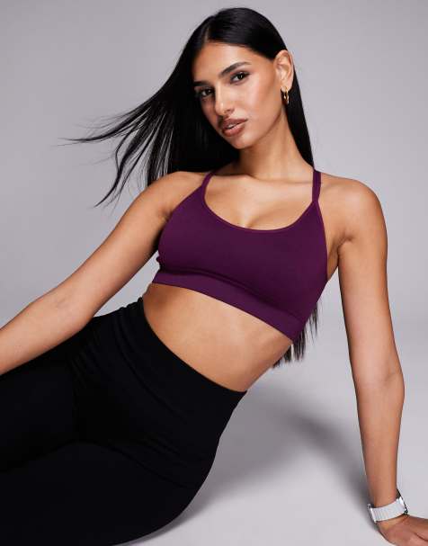 4505 - Brassière de sport maintien intermédiaire sans coutures à bretelles multiples et rembourrage amovible - Prune - view 1