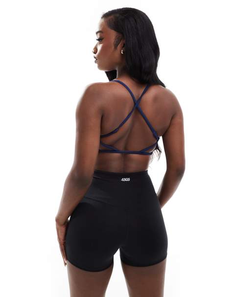 4505 - Brassière de sport maintien léger à fronces sur l'avant et bretelles dans le dos - Bleu marine - view 1