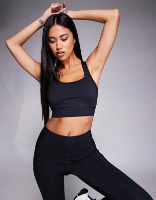 Brassière de sport maintien renforcé avec bretelles réglables et rembourrage amovible - Noir 32