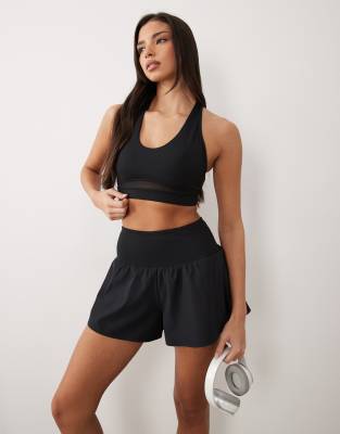 Brassière de sport push-up maintien intermédiaire avec détails en tulle - Noir 38