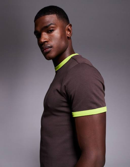 4505 – Brun t-shirt i bomull med krympt design, snabbtorkande finish och rund halsringning, 4 av 5