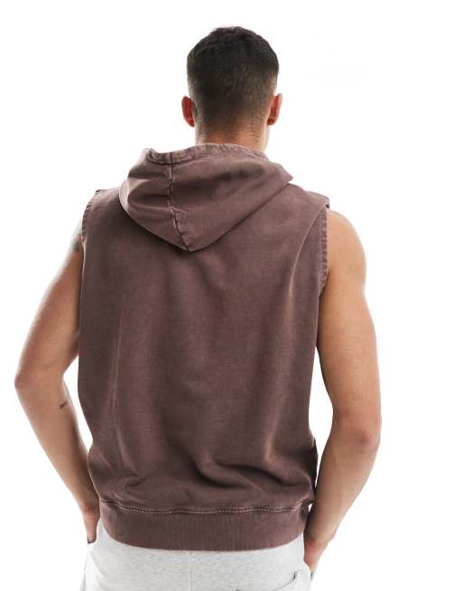 4505 – Brun, tvättad, ärmlös huvtröja i oversize av snabbtorkande material , 3 av 4