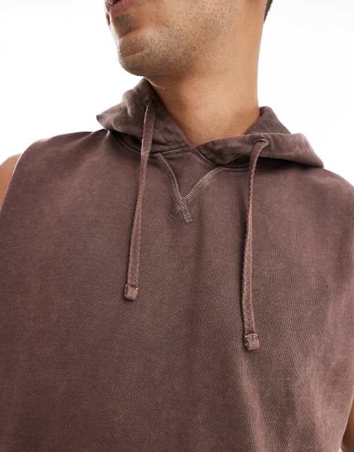 4505 – Brun, tvättad, ärmlös huvtröja i oversize av snabbtorkande material , 4 av 4