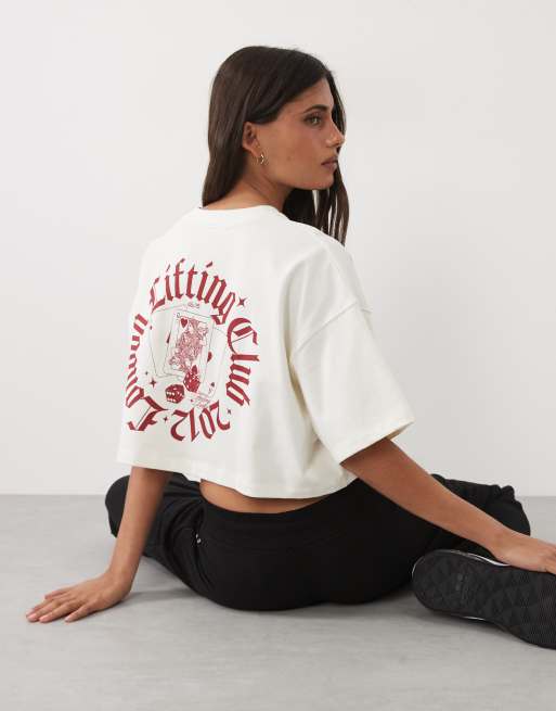 4505 camiseta cropped de algodón grueso con estampado trasero en blanco vintage, 4 de 4