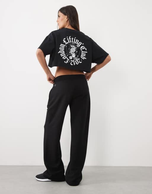 4505 camiseta cropped de algodón grueso con estampado trasero en negro lavado, 3 de 4