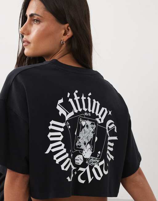 4505 camiseta cropped de algodón grueso con estampado trasero en negro lavado, 4 de 4