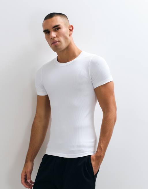 4505 - camiseta de entrenamiento sin costuras acanalada de corte ajustado en blanco, 2 de 5