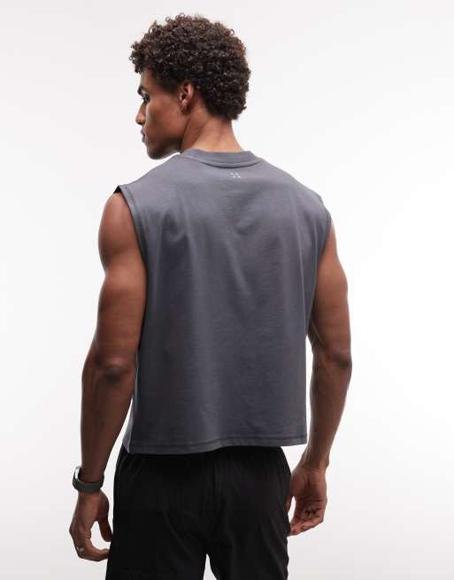 4505 - Camiseta deportiva corta gris carbón sin mangas con acabado de secado rápido de algodón, 2 de 5