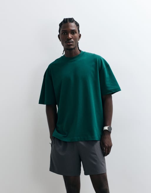 4505 camiseta extragrande de algodón grueso con estampado en el pecho y acabado de secado rápido en verde pista, 2 de 5