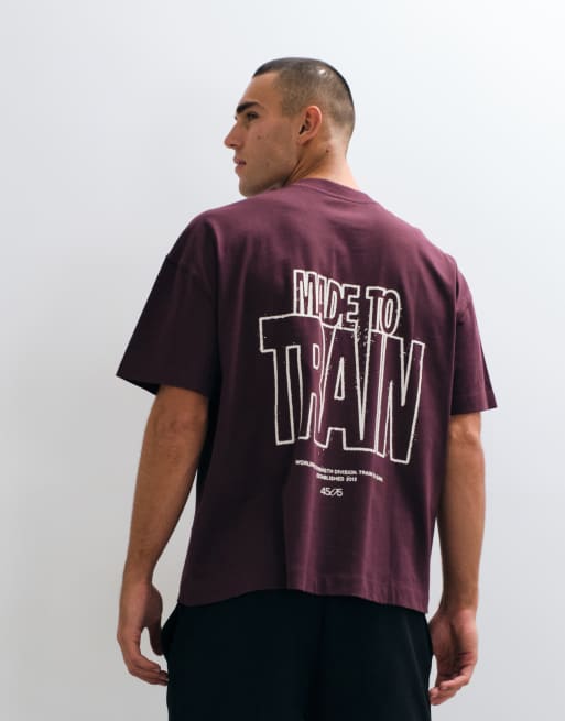4505 camiseta extragrande de algodón grueso con estampado trasero en granate, 4 de 5