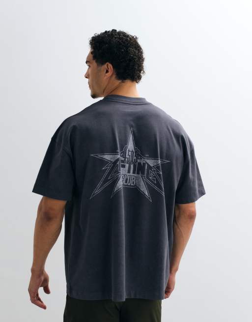 4505 camiseta extragrande de algodón grueso con estampado trasero en gris carbón lavado, 4 de 5