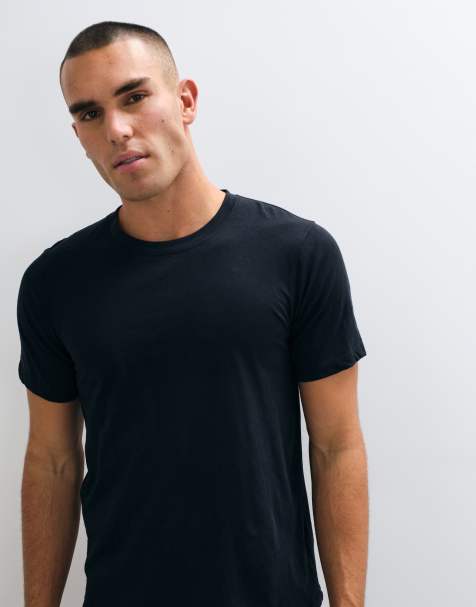 4505 camiseta henley de manga corta en algodón slub ligero negra - view 1