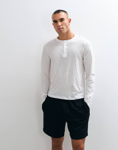 4505 camiseta henley de manga larga de algodón slub ligera en blanco roto - view 1