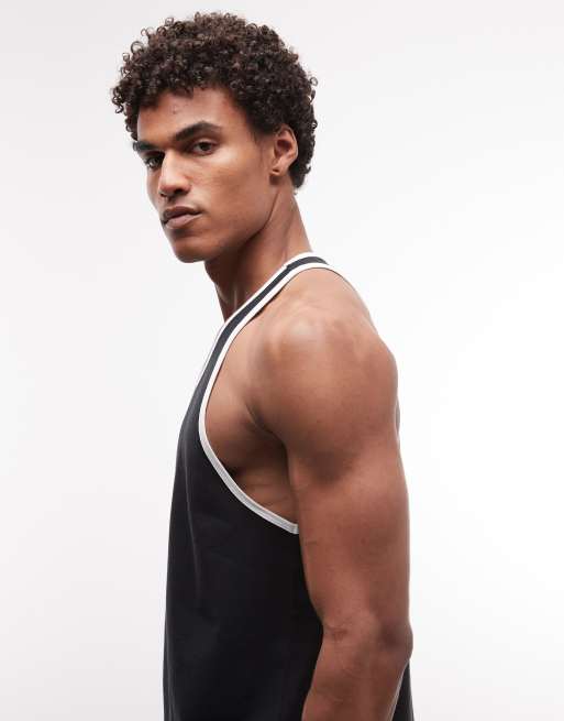 4505 - Camiseta negra de tirantes con ribetes y acabado de secado rápido de algodón, 5 de 5