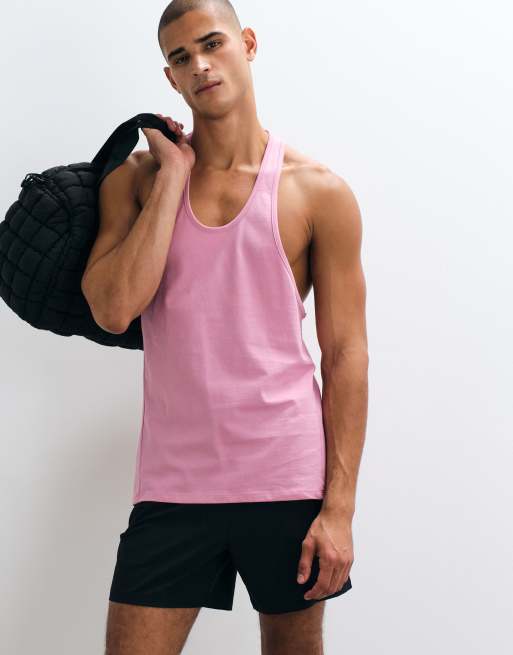 4505 camiseta sin mangas de algodón tipo stringer con sisa amplia y acabado de secado rápido en lavado rosa, 1 de 5