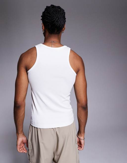 4505 - Canotta da allenamento slim fit bianca a coste senza cuciture con scollo squadrato, 4 di 4