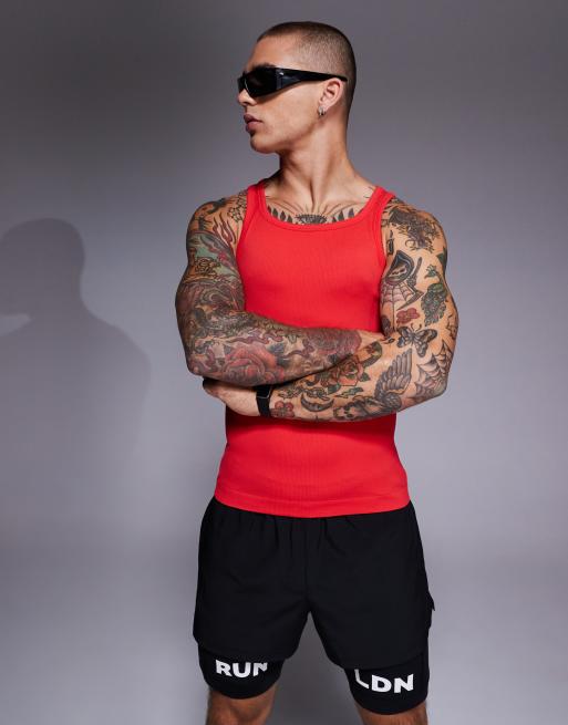 4505 - Canotta da allenamento slim fit color ciliegia a coste senza cuciture con scollo squadrato