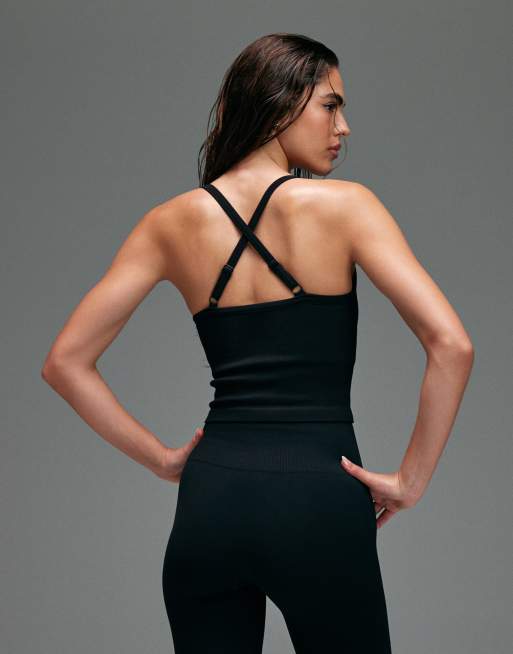 4505 - Canotta modellante senza cuciture nera con reggiseno interno e spalline regolabili, 4 di 5