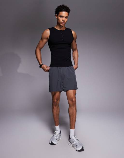 4505 - Canotta nera slim fit a coste senza cuciture con scollo serafino, 2 di 5